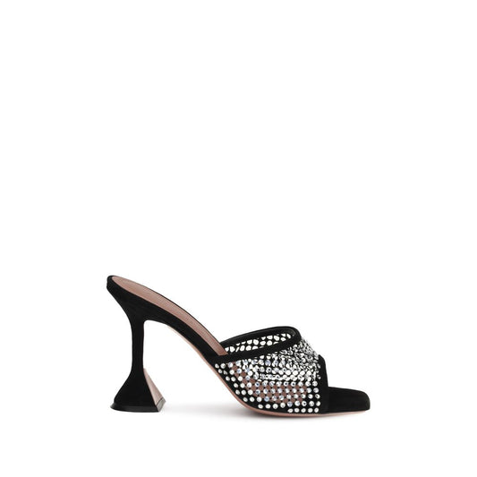 Black Goatskin Stiletto Heel Sandals Shoes Amina Muaddi