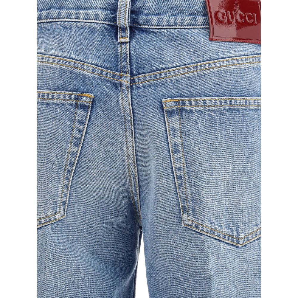 Light Blue Cotton Straight-Leg Jeans Pants Gucci