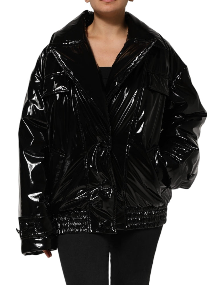 Polyester Black Quilted Puffer Coat Jacket Coats Dolce & Gabbana