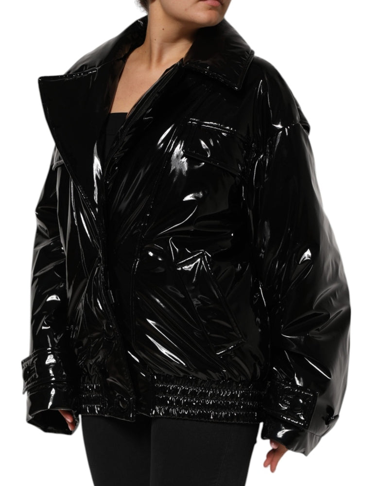 Polyester Black Quilted Puffer Coat Jacket Coats Dolce & Gabbana