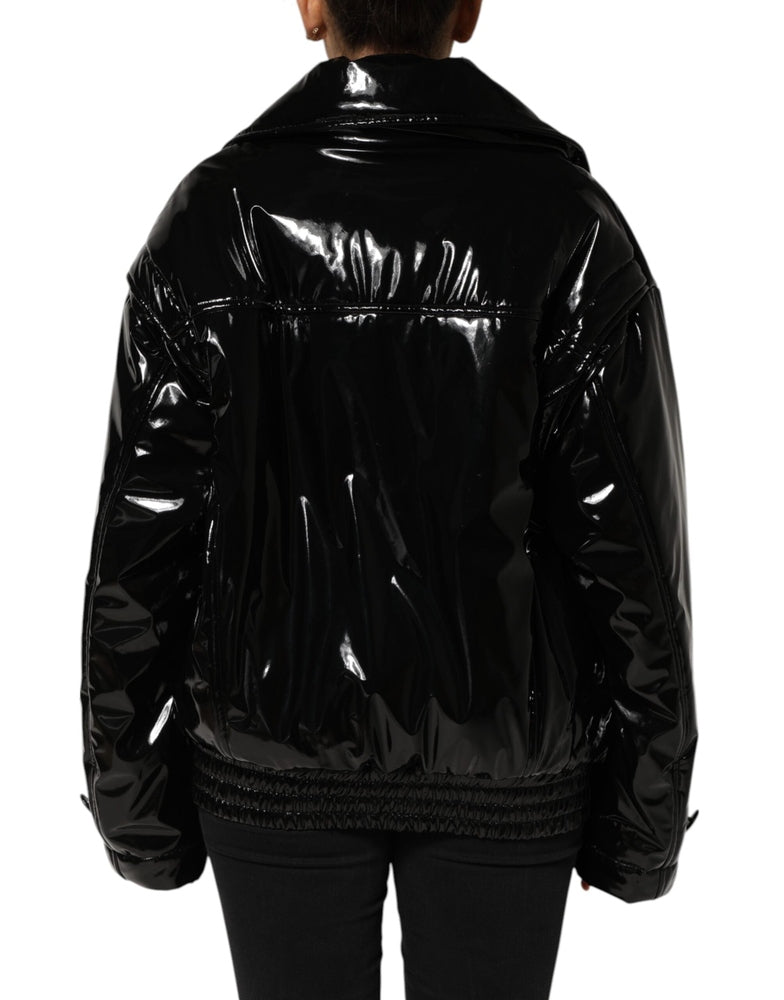 Polyester Black Quilted Puffer Coat Jacket Coats Dolce & Gabbana