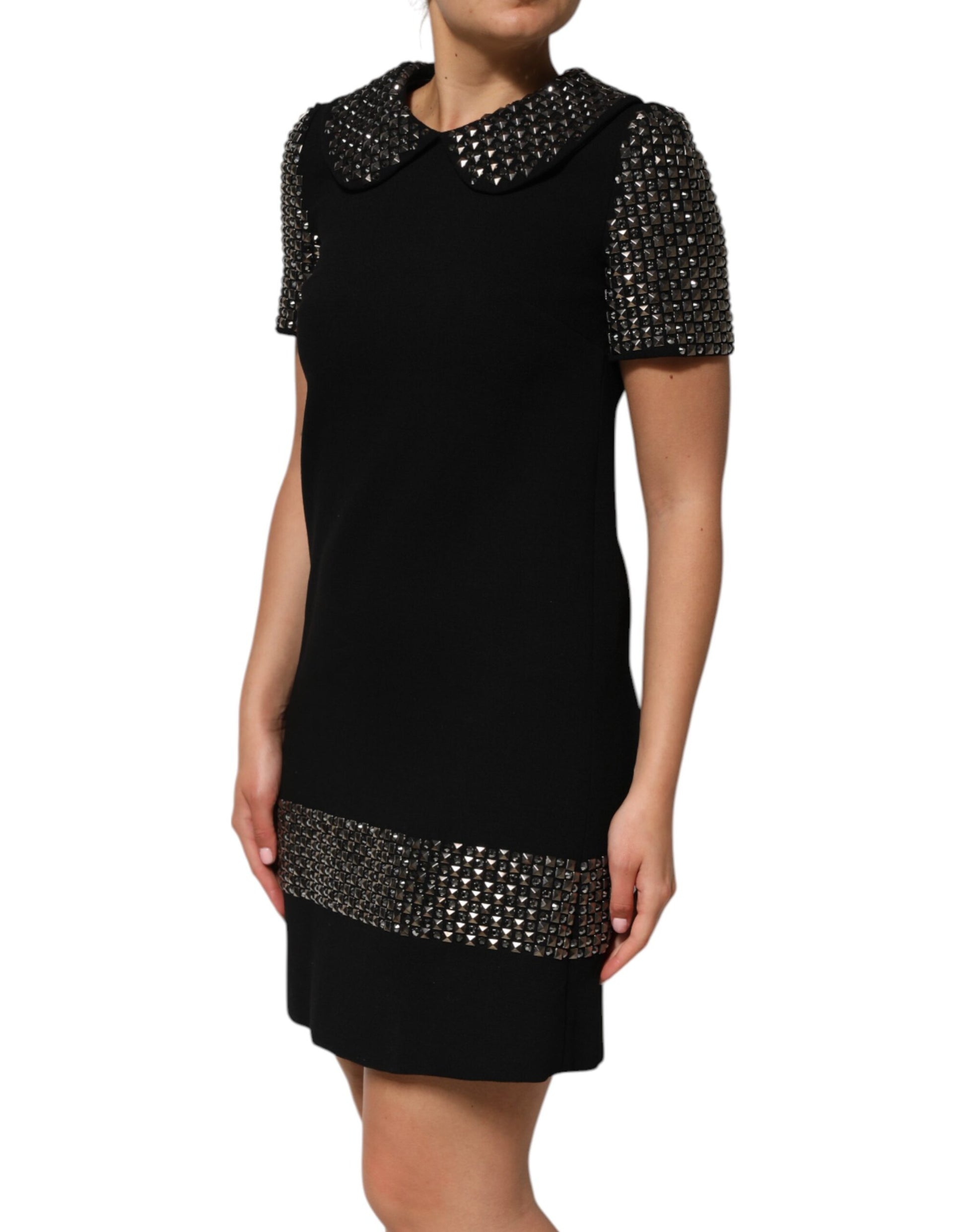 Black Crystal Embellished Collared Mini Dress Dress Dolce & Gabbana