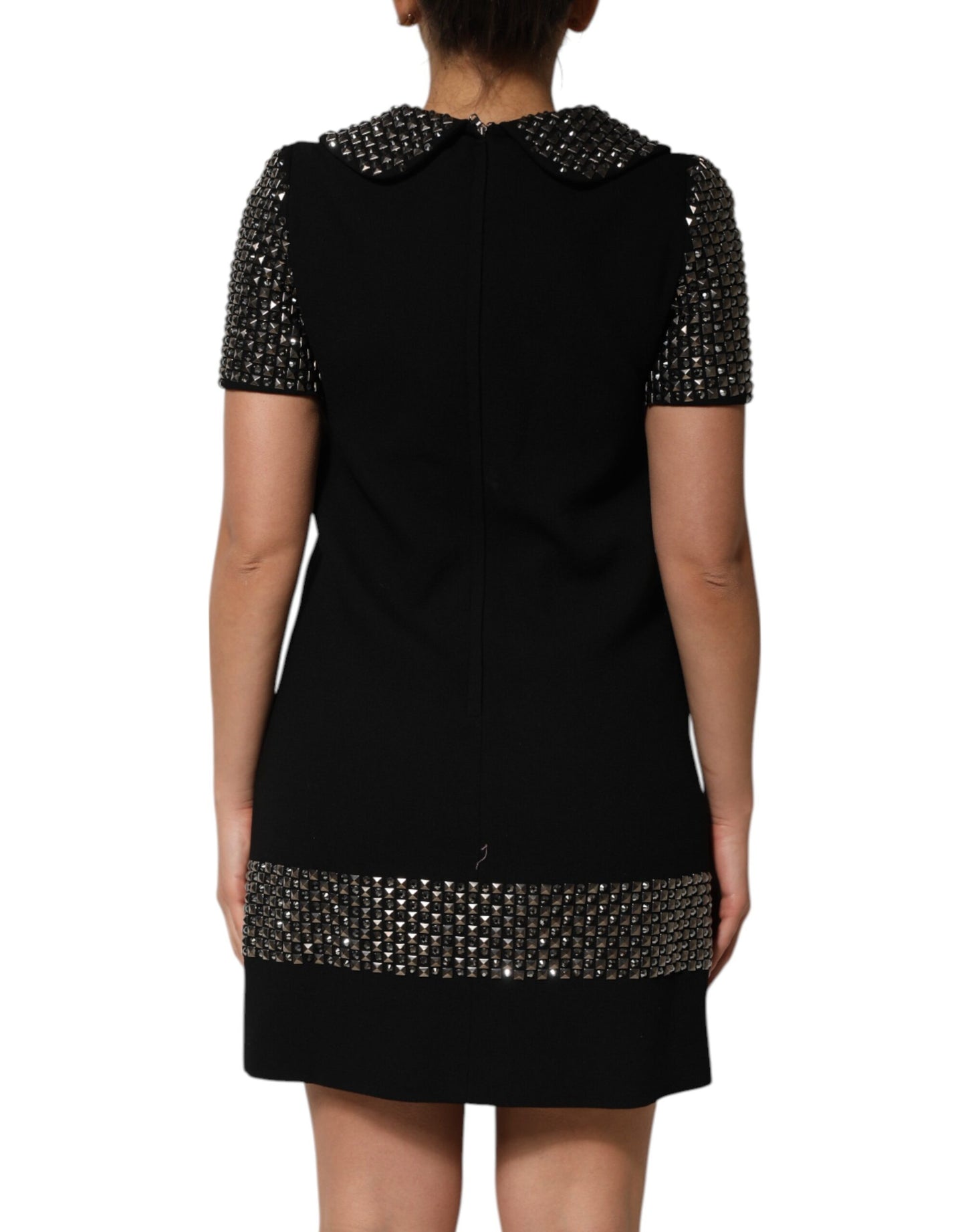 Black Crystal Embellished Collared Mini Dress Dress Dolce & Gabbana
