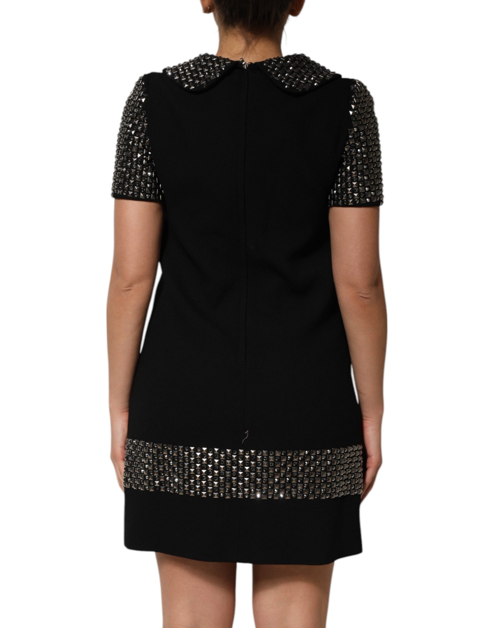 Black Crystal Embellished Collared Mini Dress Dress Dolce & Gabbana