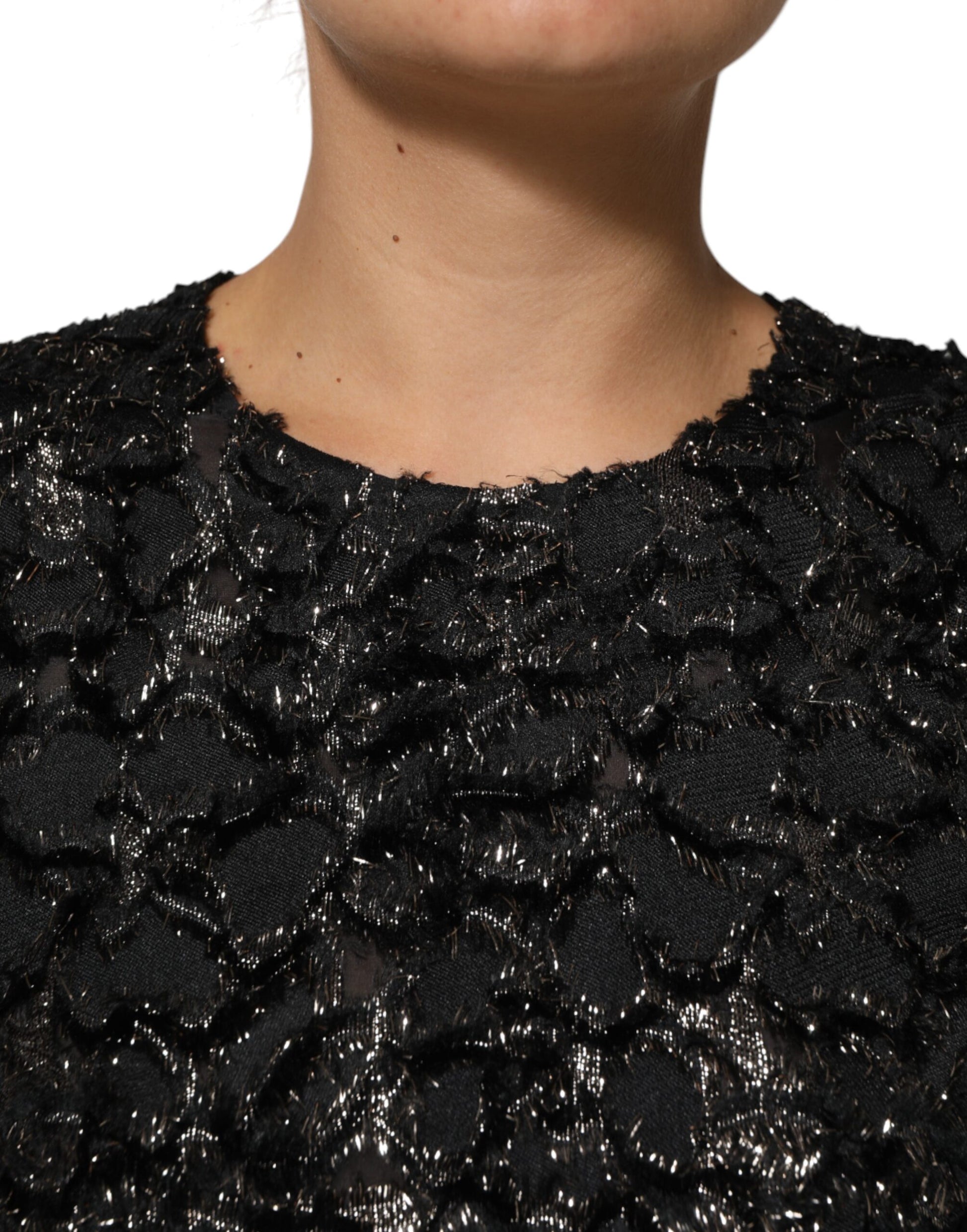 Black Sequin Bouclé Tweed Sheath Dress Dress Dolce & Gabbana