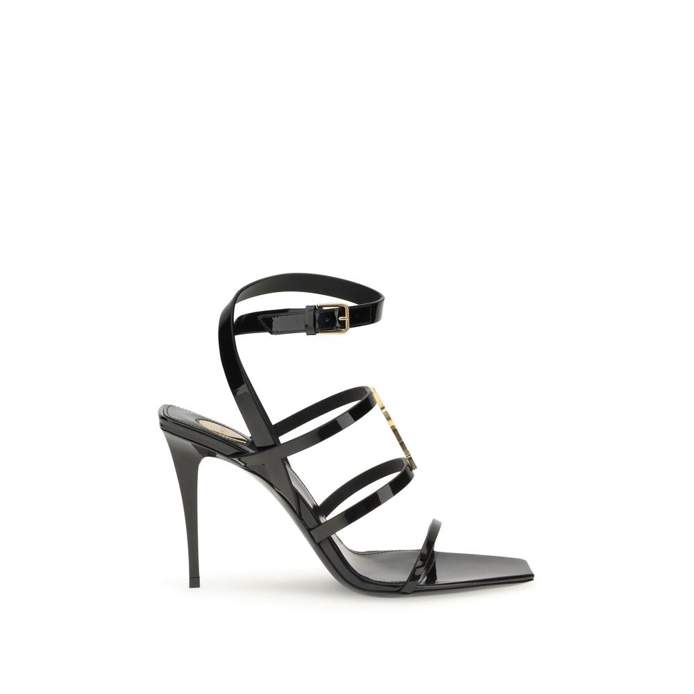 Black Calf Leather Bos Taurus Stiletto Heel Sandals Shoes Saint Laurent