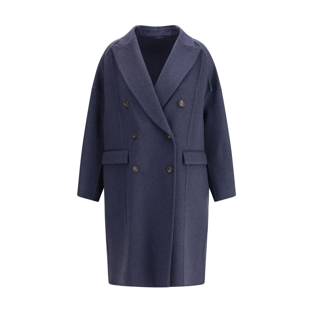 Blue Cashmere Coat Coats Brunello Cucinelli