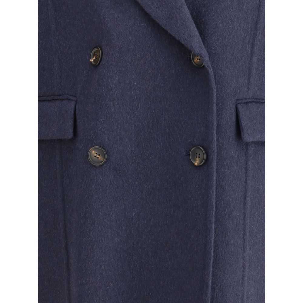 Blue Cashmere Coat Coats Brunello Cucinelli