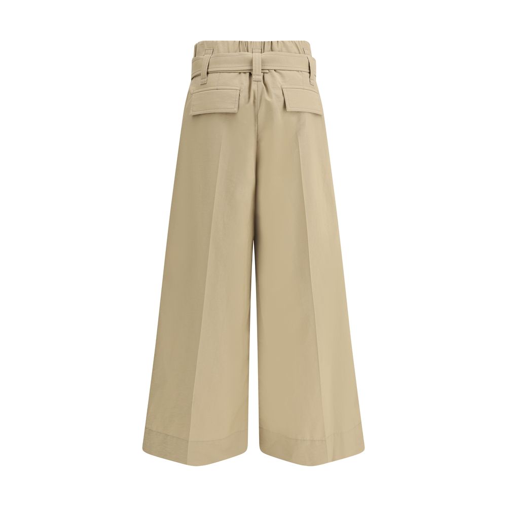 Beige Cotton Cropped Pants Scarve Brunello Cucinelli
