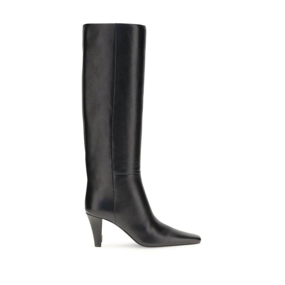 Black Leather High Heel Boots Shoes Saint Laurent