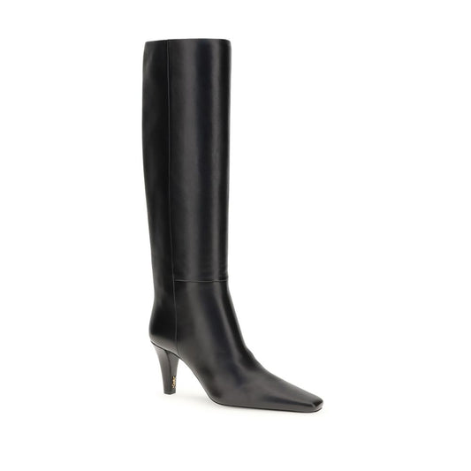Black Leather High Heel Boots Shoes Saint Laurent