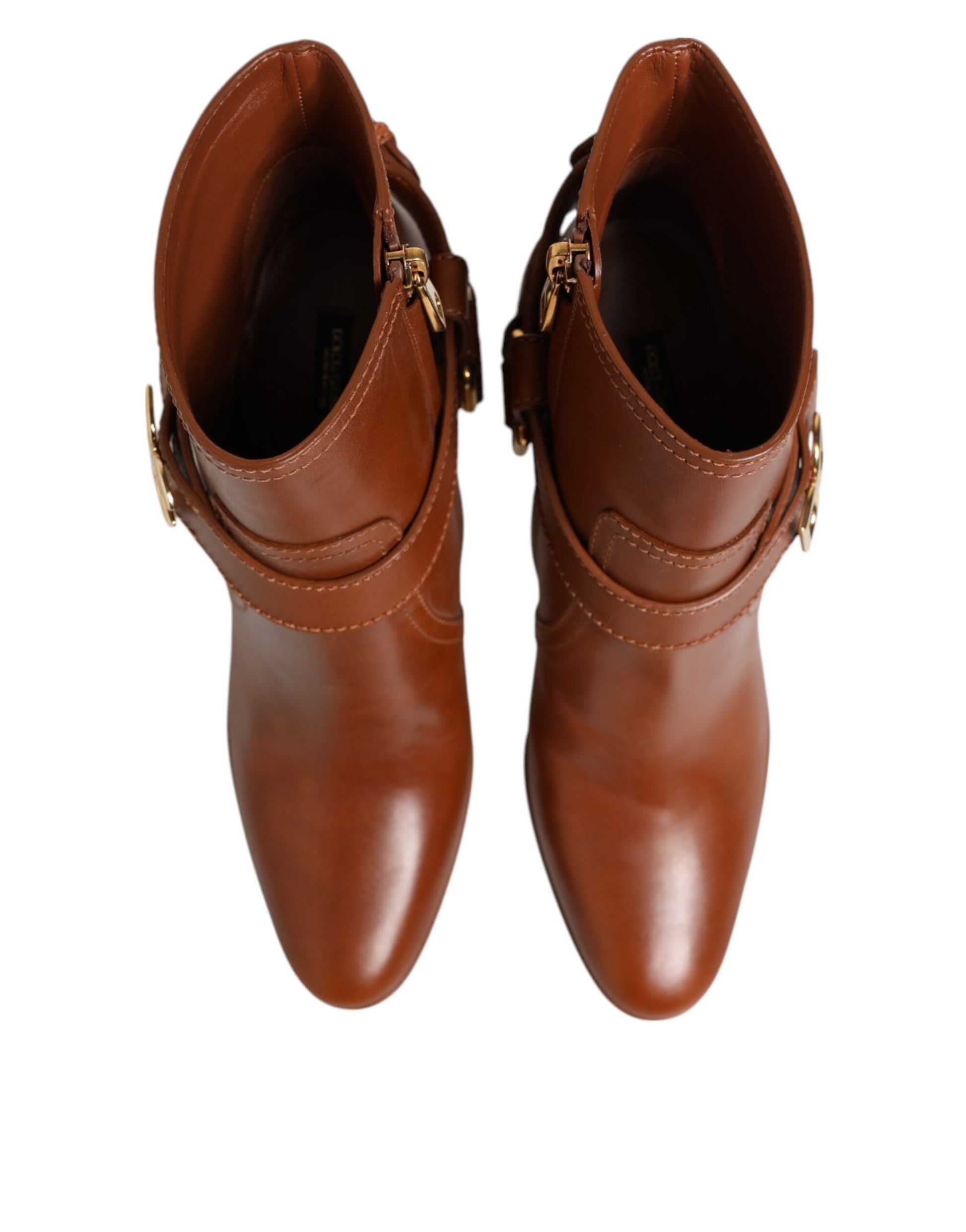 Brown Leather DG Logo Buckle Ankle Boots Shoes Shoes Dolce & Gabbana