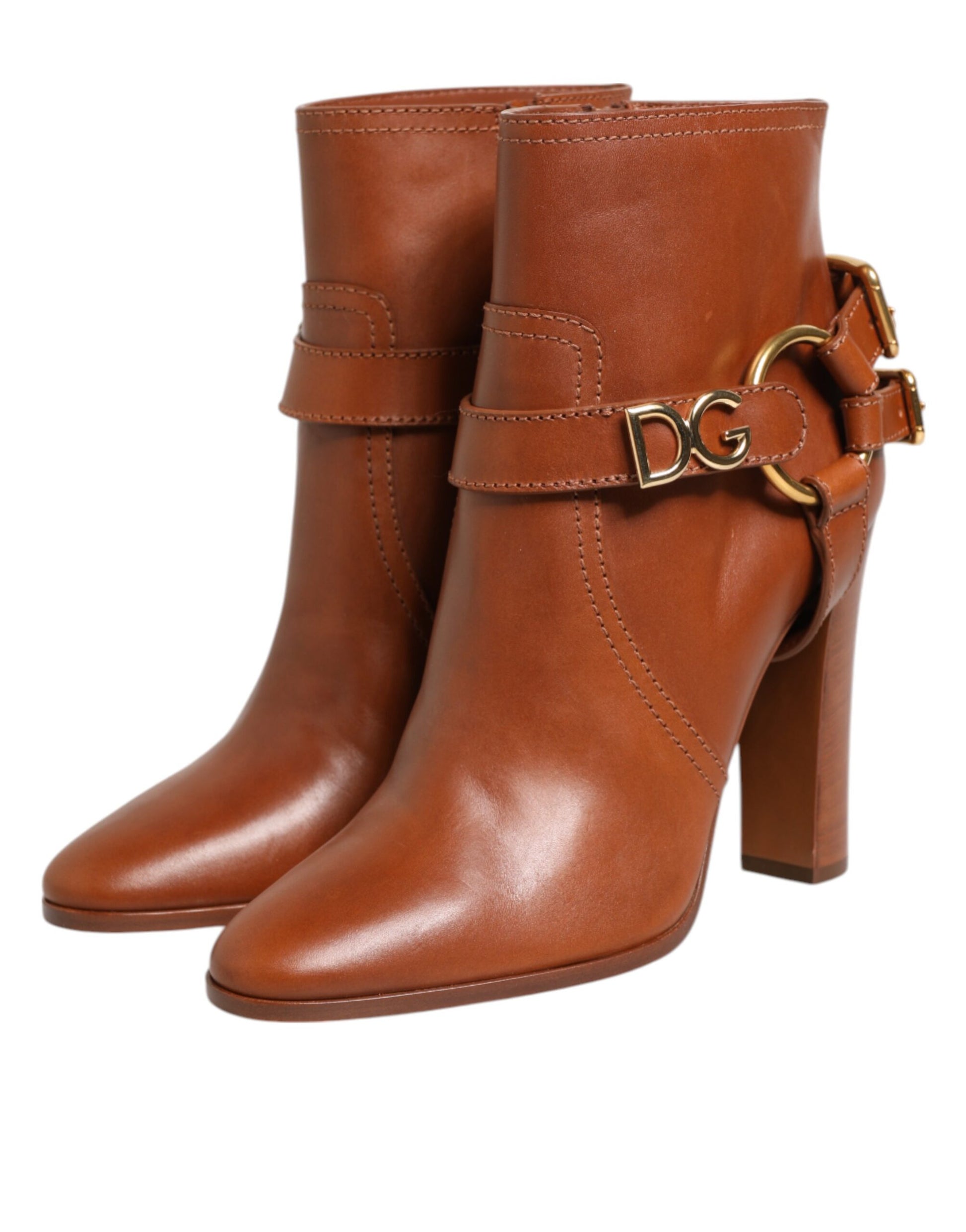 Brown Leather DG Logo Buckle Ankle Boots Shoes Shoes Dolce & Gabbana