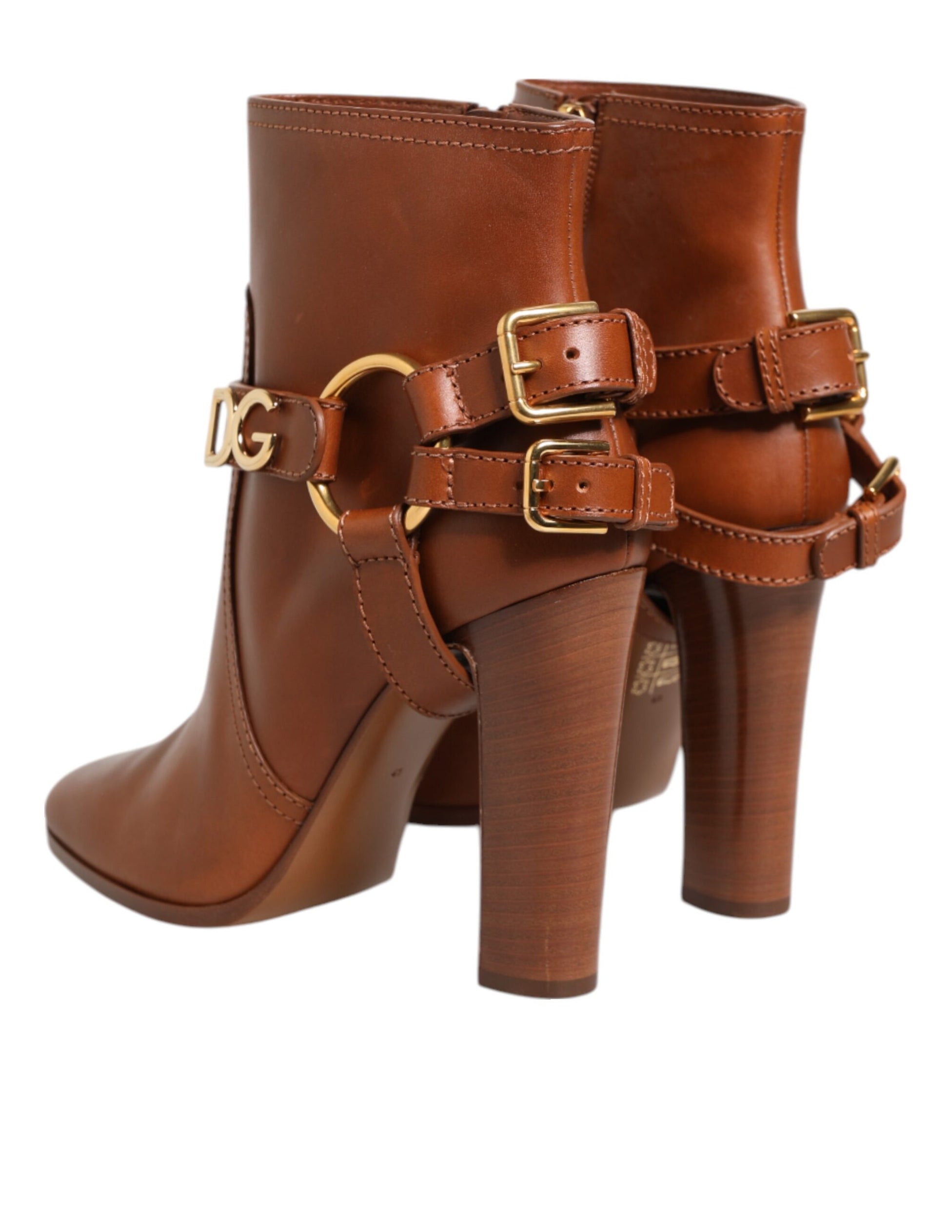Brown Leather DG Logo Buckle Ankle Boots Shoes Shoes Dolce & Gabbana