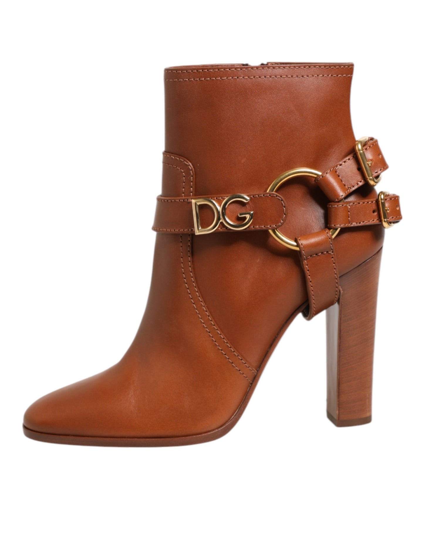 Brown Leather DG Logo Buckle Ankle Boots Shoes Shoes Dolce & Gabbana