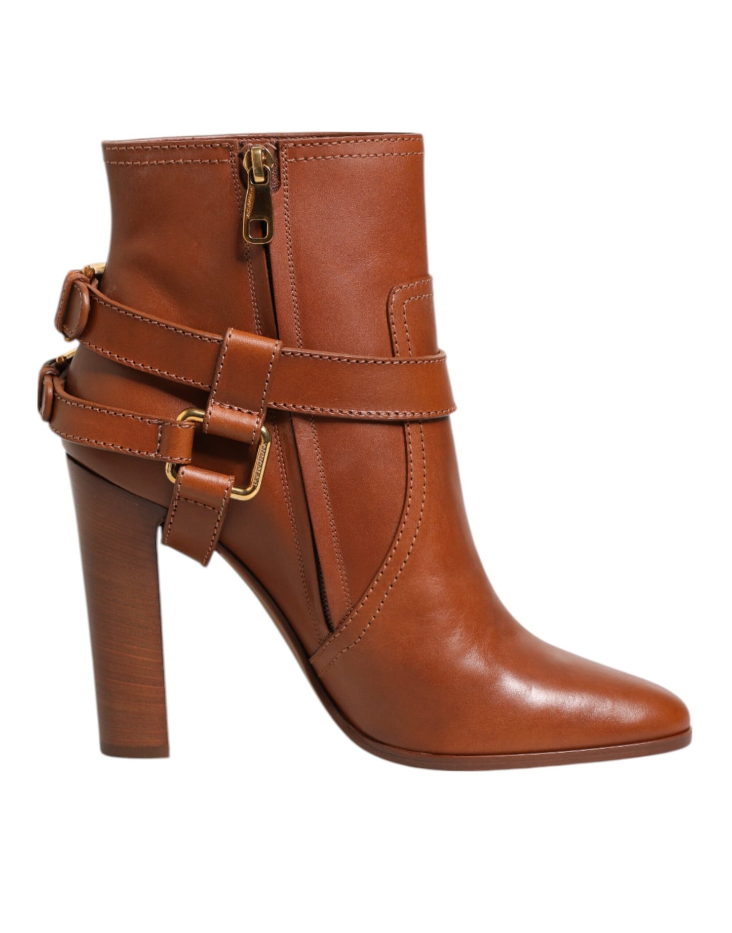 Brown Leather DG Logo Buckle Ankle Boots Shoes Shoes Dolce & Gabbana