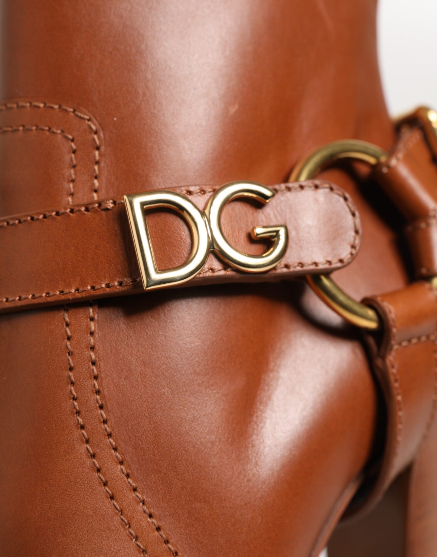 Brown Leather DG Logo Buckle Ankle Boots Shoes Shoes Dolce & Gabbana
