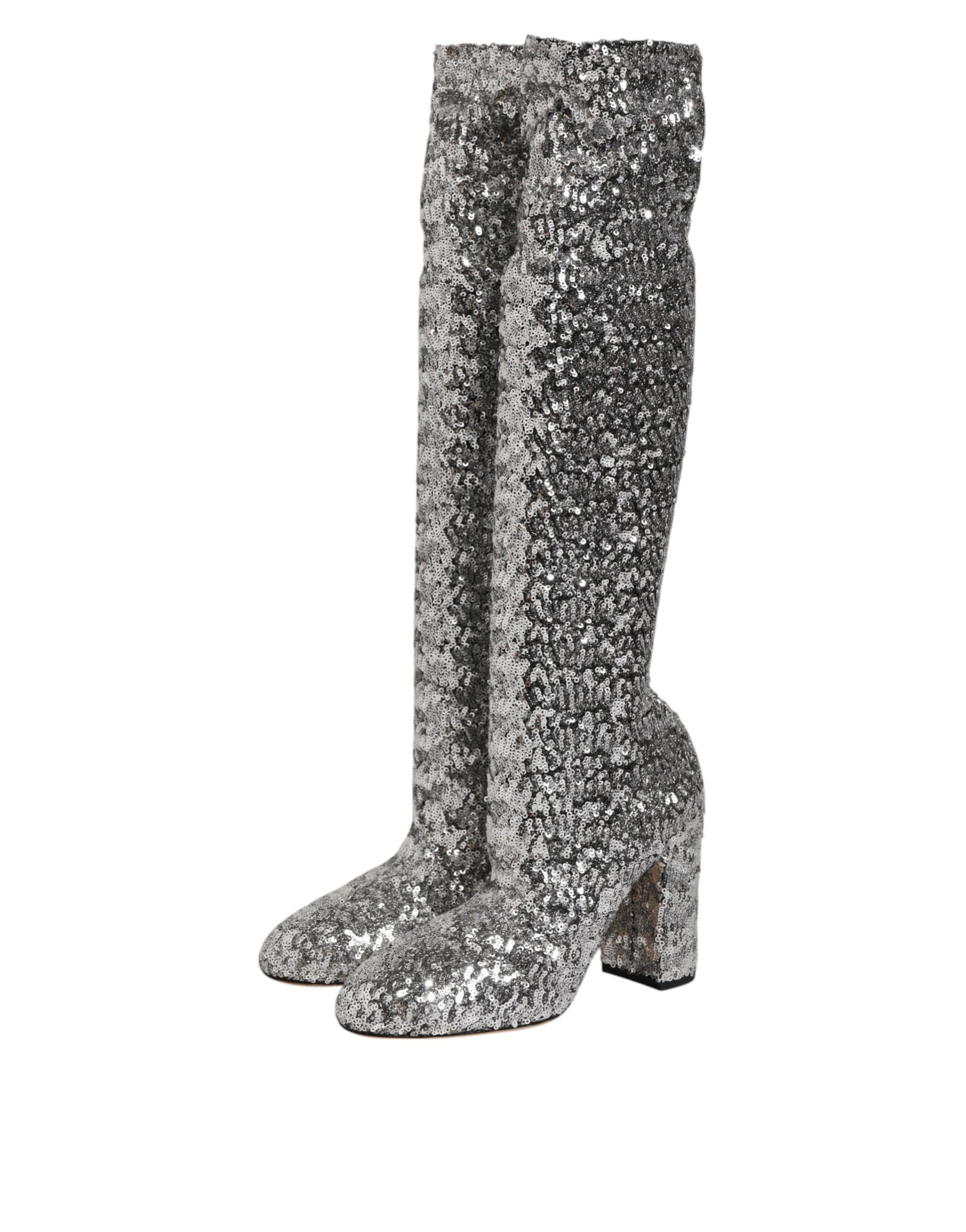 Shoes Silver Sequins Glitter High Heel Boot Shoes Shoes Dolce & Gabbana