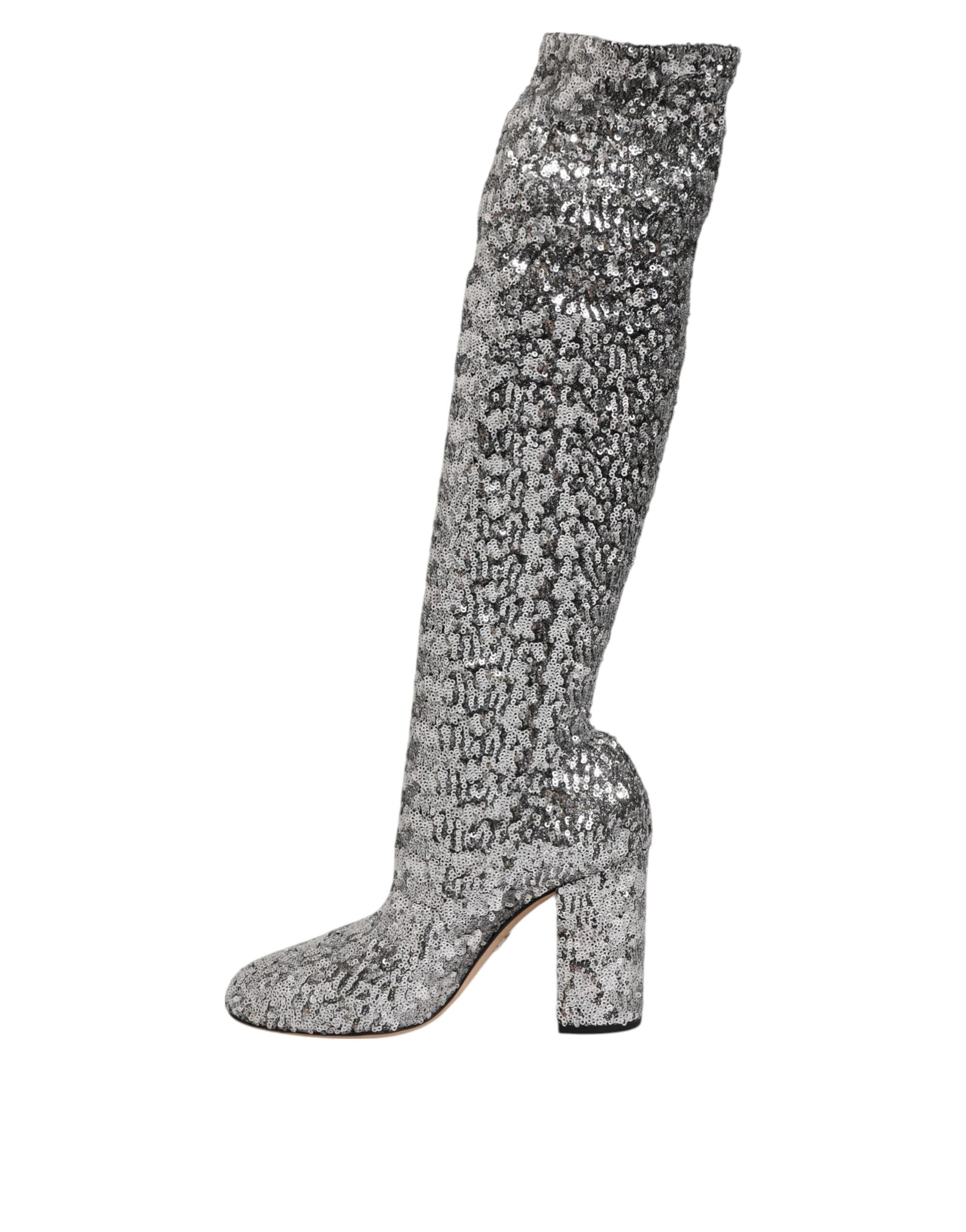 Shoes Silver Sequins Glitter High Heel Boot Shoes Shoes Dolce & Gabbana