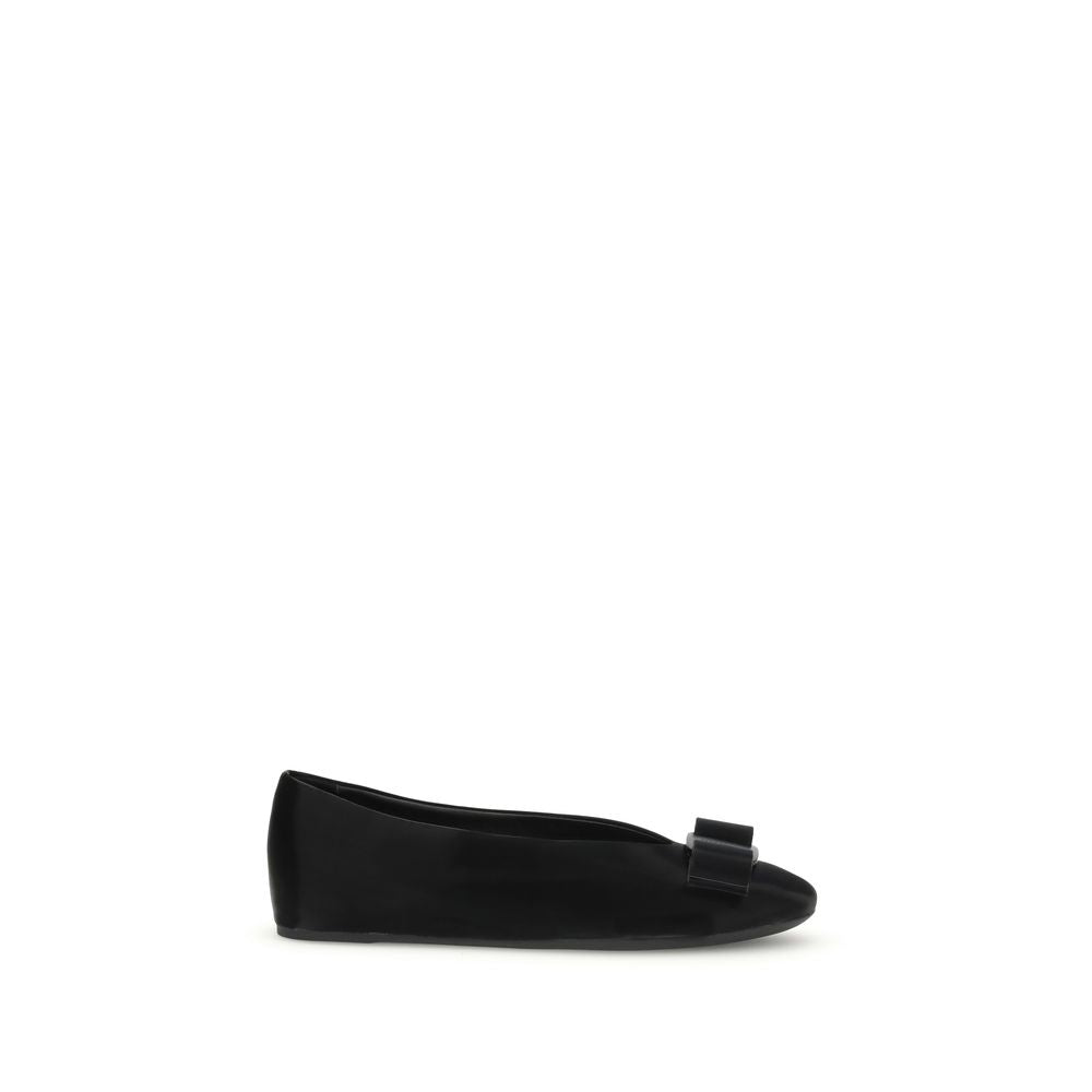 Black Calf Leather Bos Taurus Ballet Flats Shoes Ferragamo