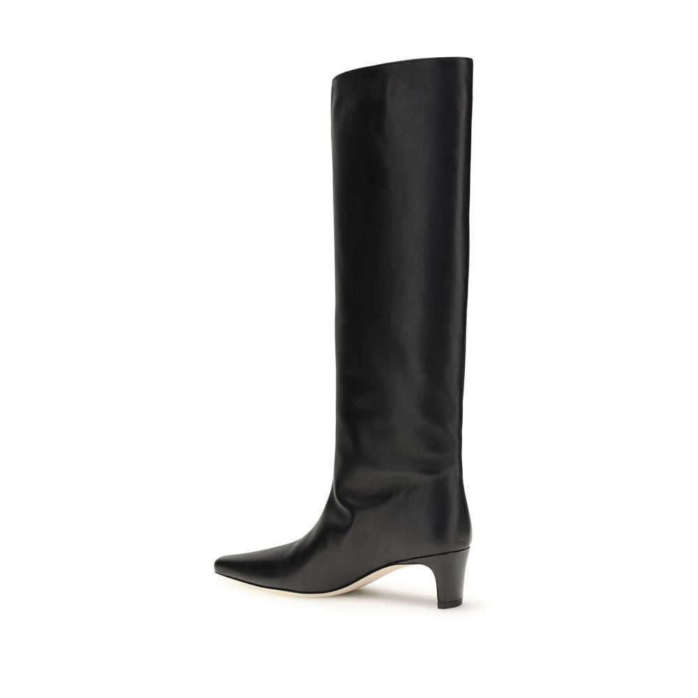 Black Calf Leather Bos Taurus High Heel Boots Shoes Staud