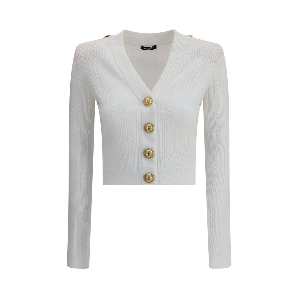 White Viscose Cardigan Knitwear Balmain