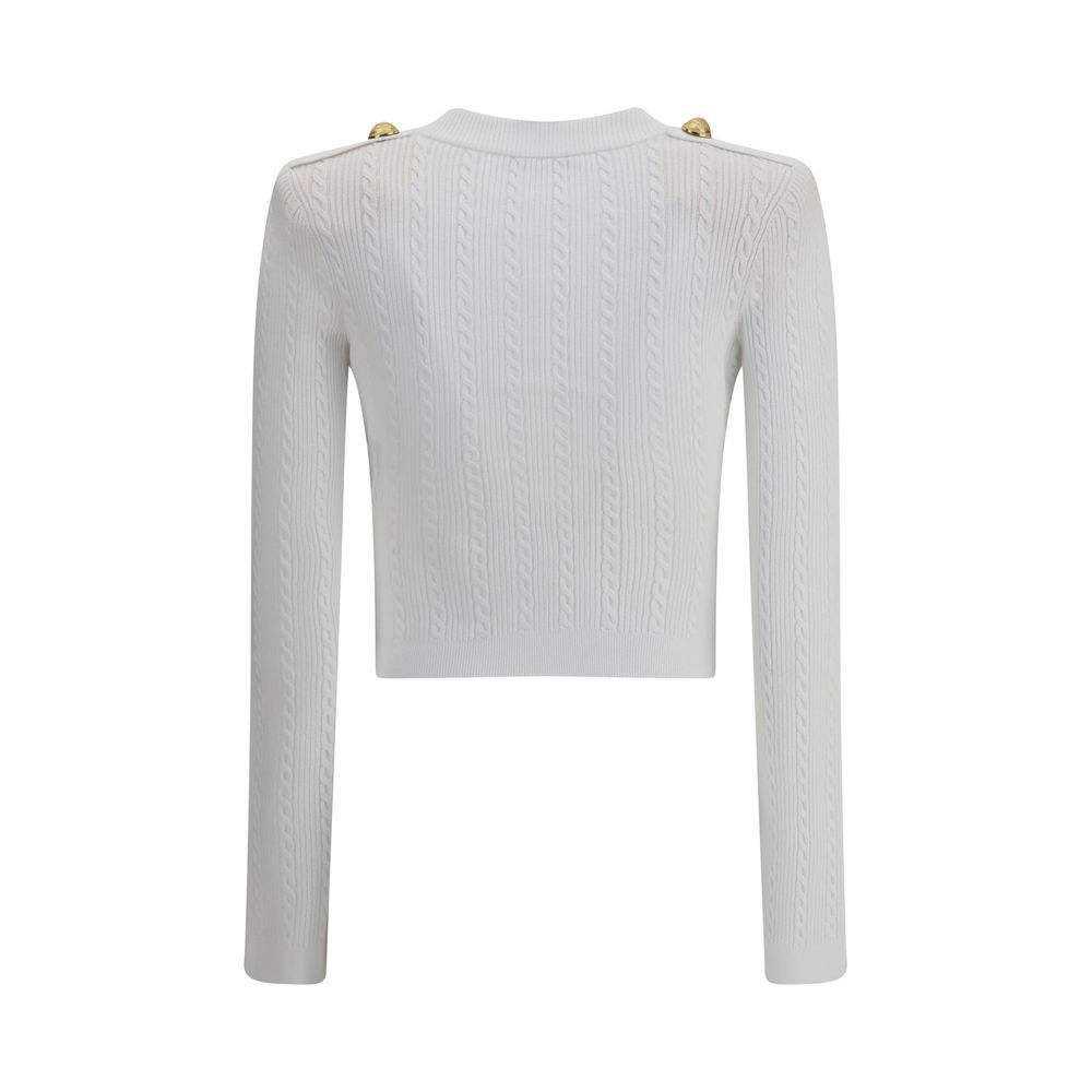 White Viscose Cardigan Knitwear Balmain