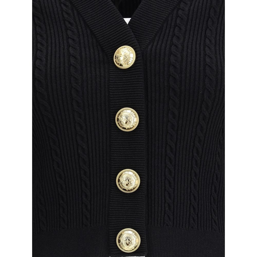 Black Viscose Cardigan Knitwear Balmain
