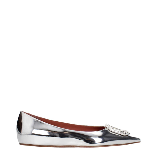 Gray Leather Ballet Flats Shoes Amina Muaddi