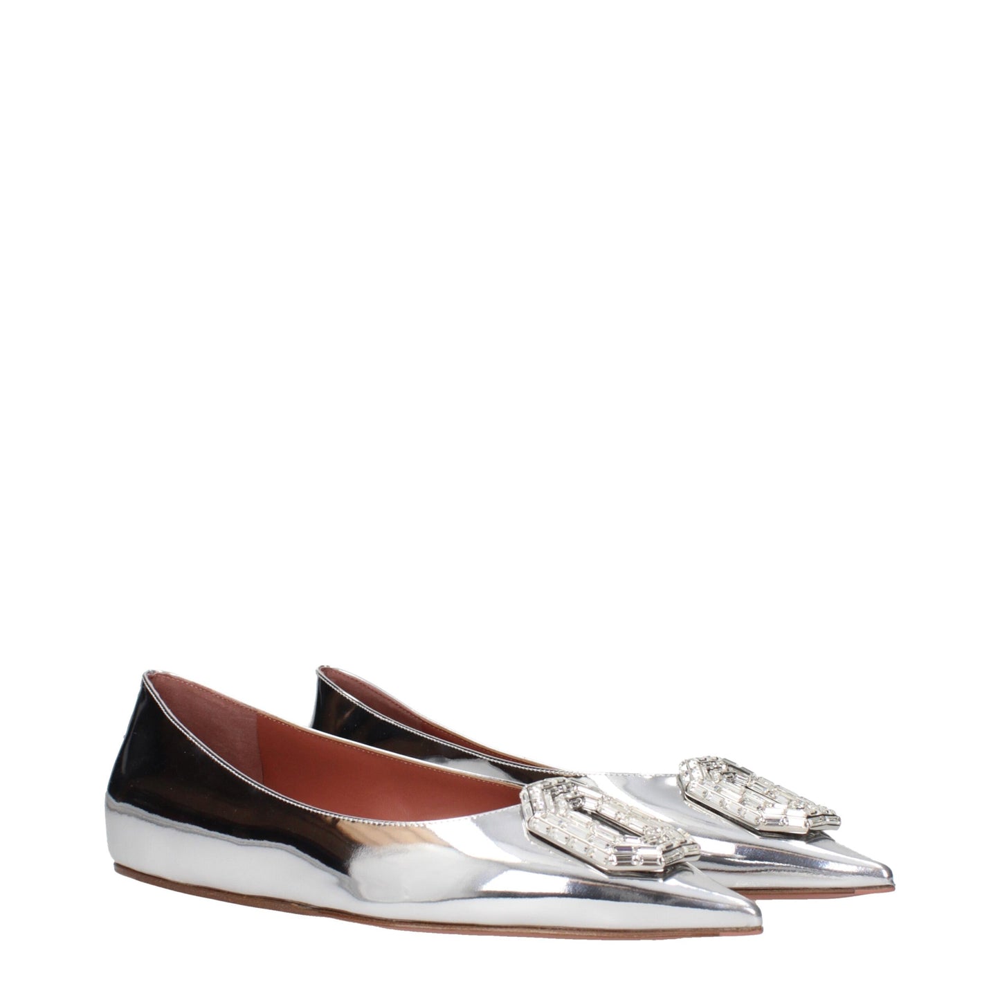 Gray Leather Ballet Flats Shoes Amina Muaddi