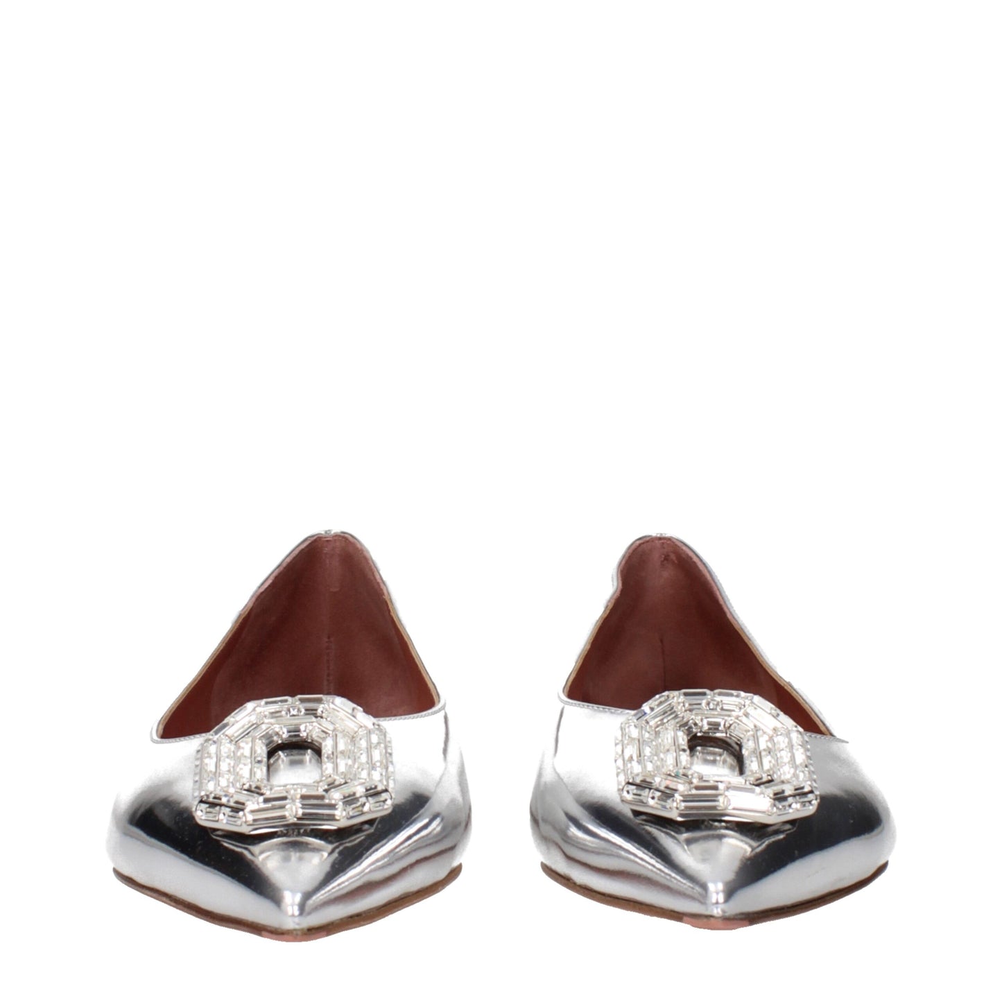 Gray Leather Ballet Flats Shoes Amina Muaddi