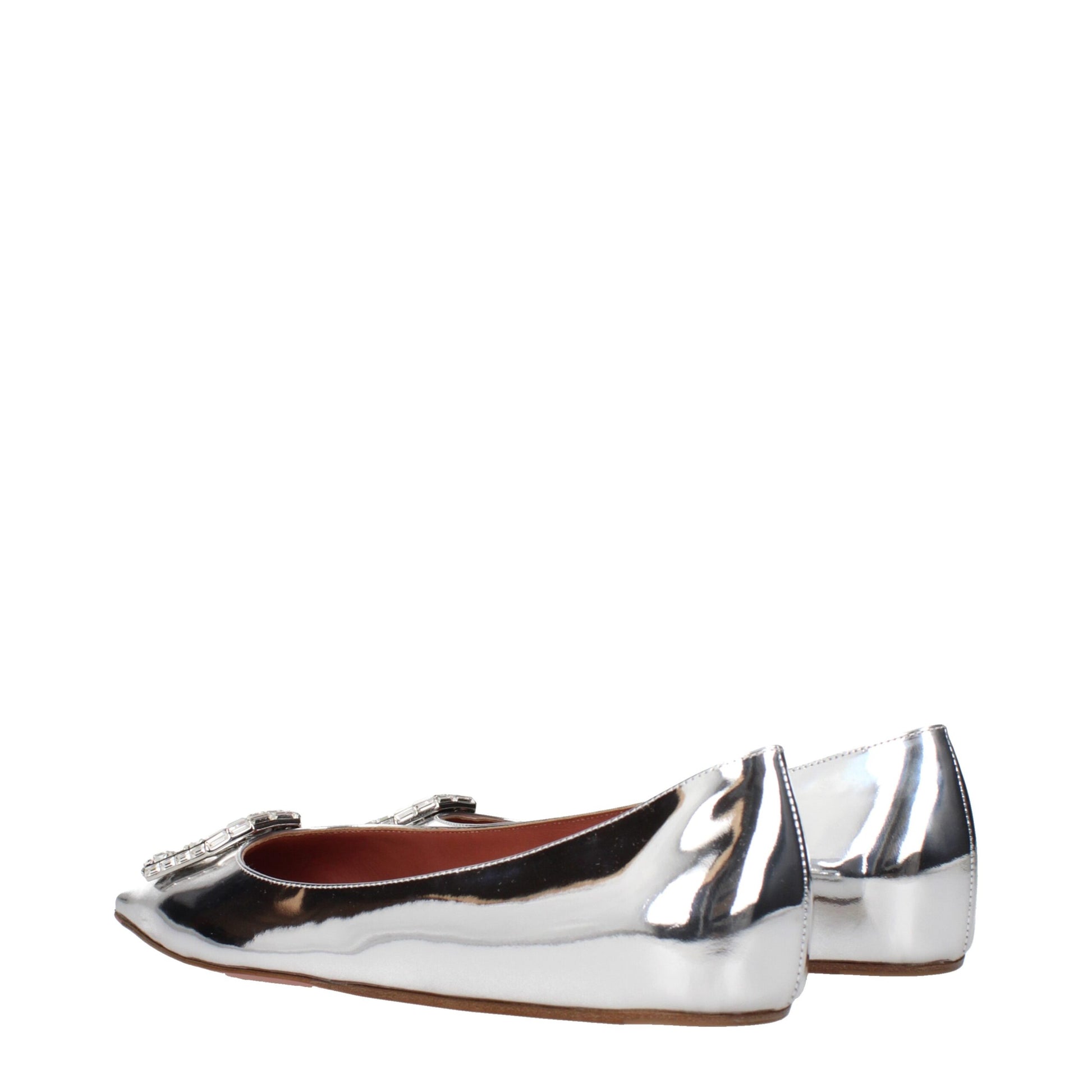Gray Leather Ballet Flats Shoes Amina Muaddi