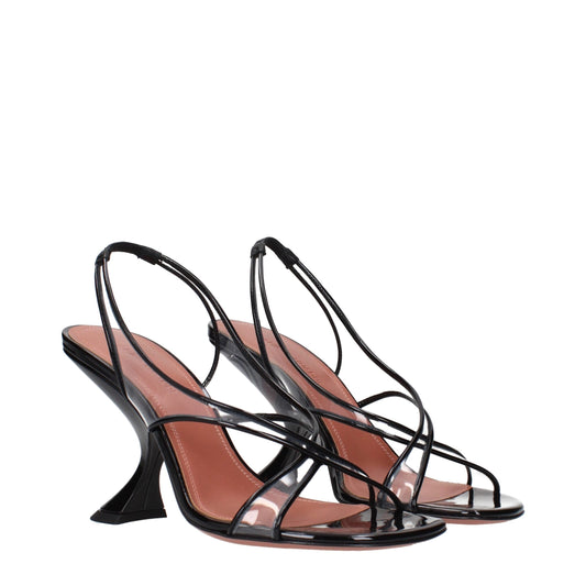 Black Leather Stiletto Heel Sandals Shoes Amina Muaddi