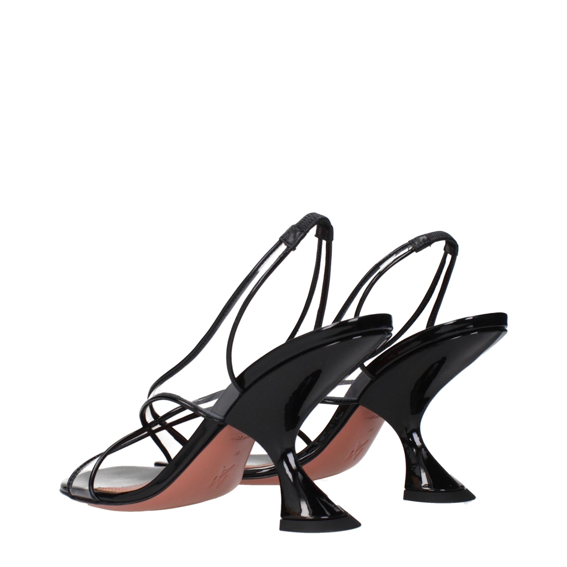 Black Leather Stiletto Heel Sandals Shoes Amina Muaddi