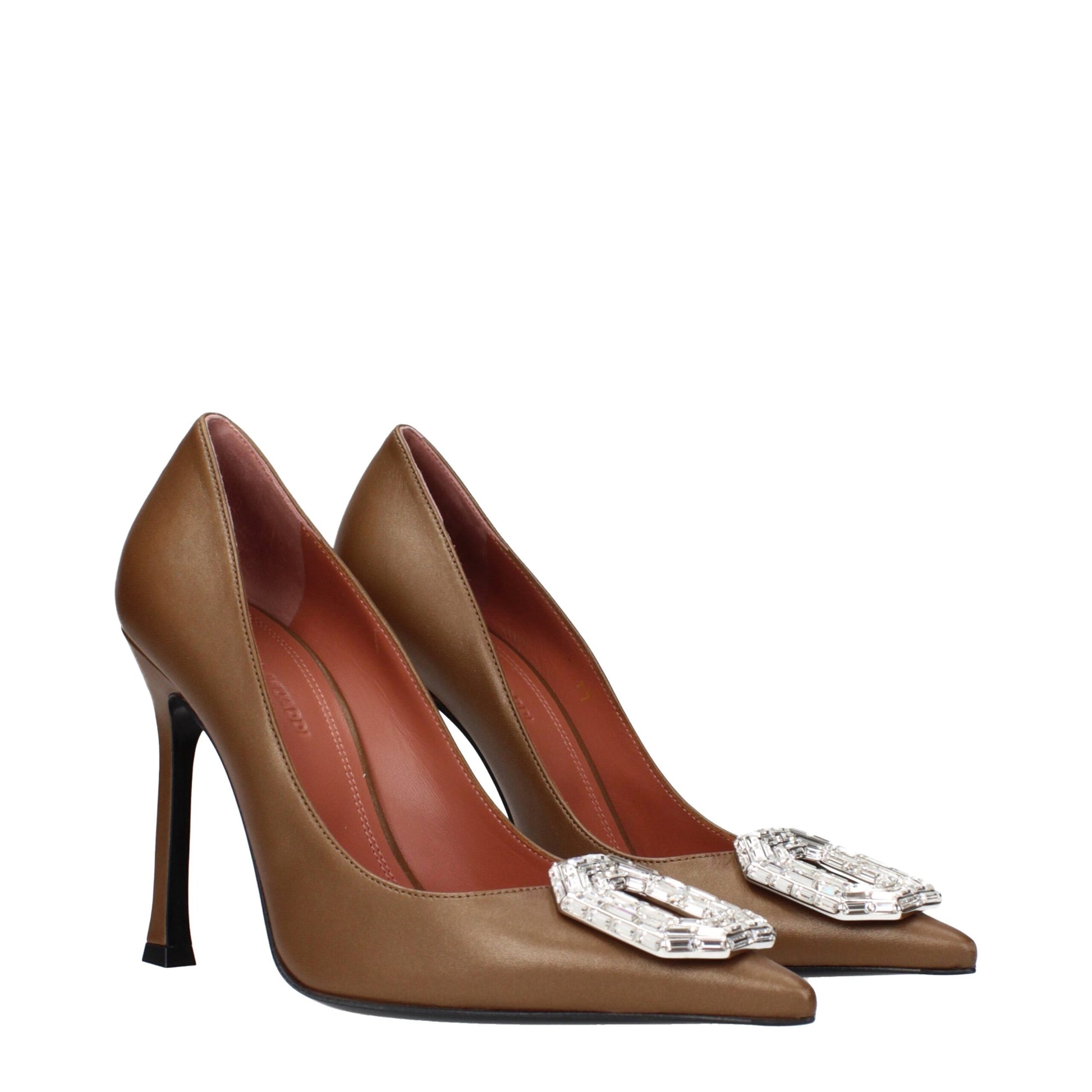 Brown Leather High Heel Pumps Shoes Amina Muaddi