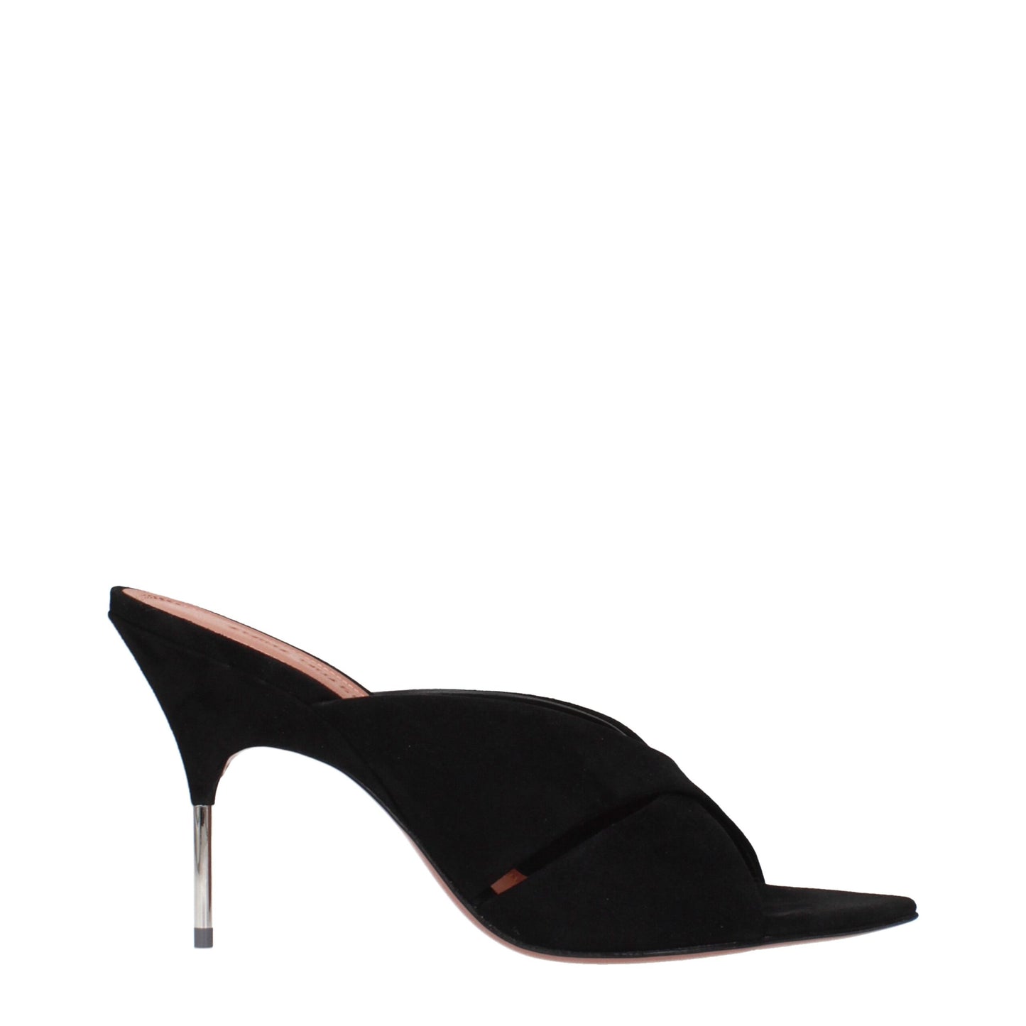 Black Leather Stiletto Heel Sandals Shoes Amina Muaddi