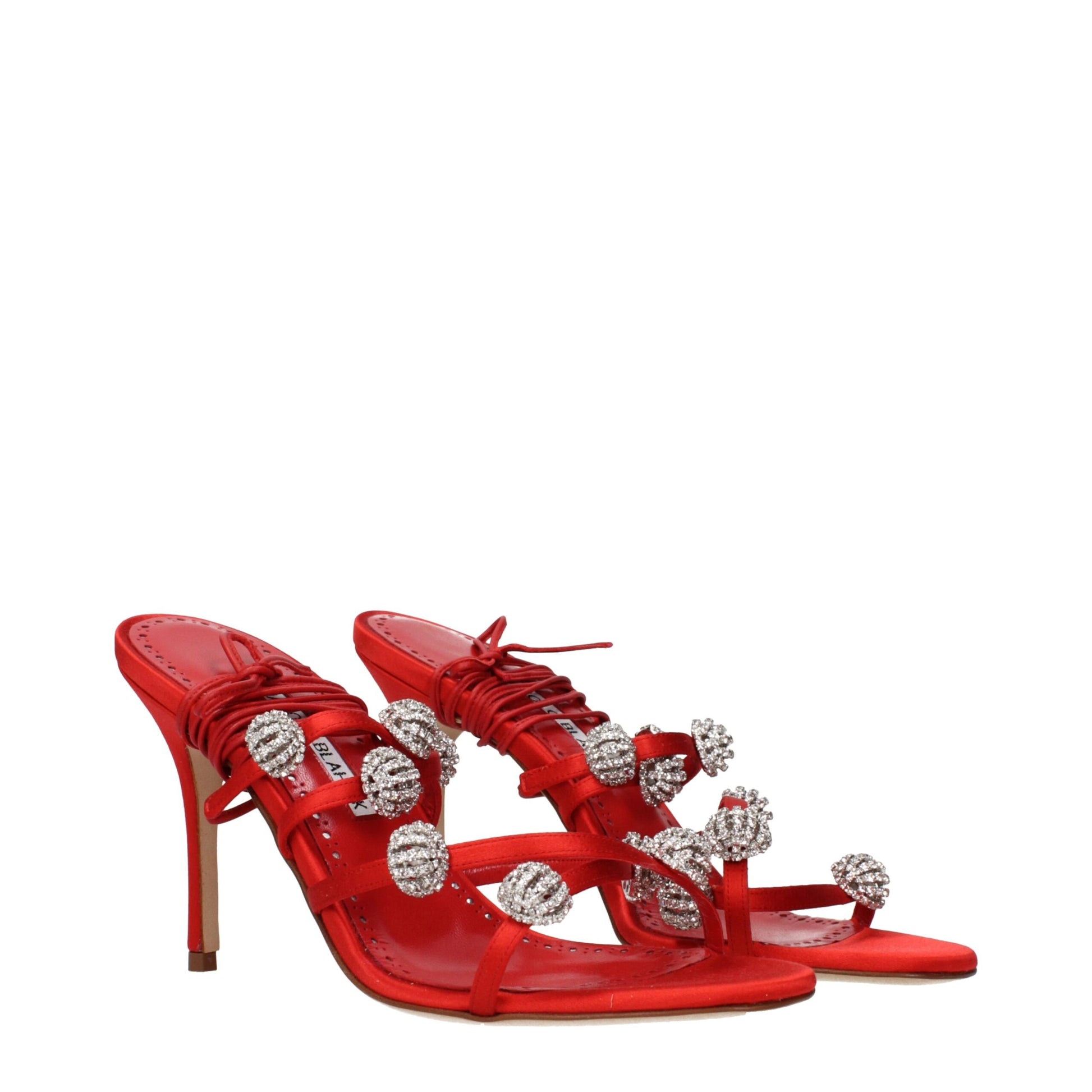 Red Satin Stiletto Heel Sandals Shoes Manolo Blahnik