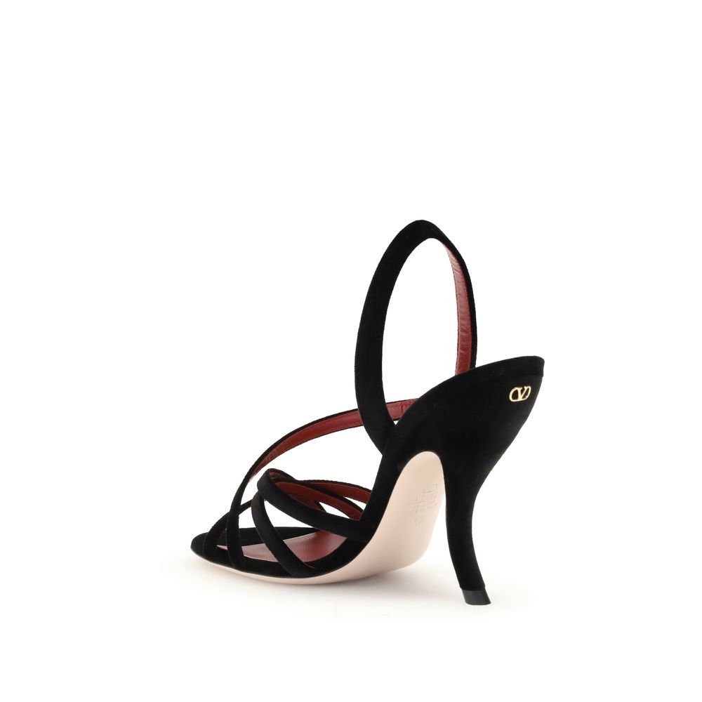 Black Velvet Stiletto Heel Sandals Shoes Valentino Garavani