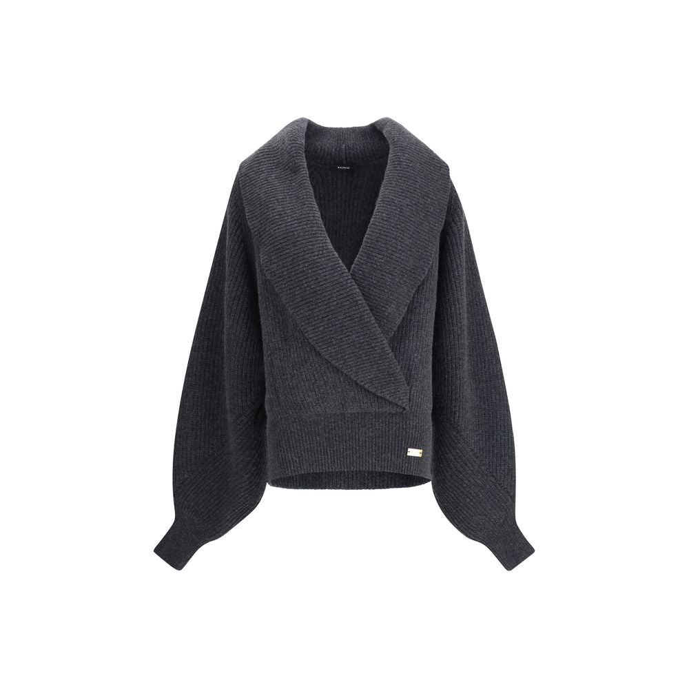 Gray Wool Sweatshirt Knitwear Balmain