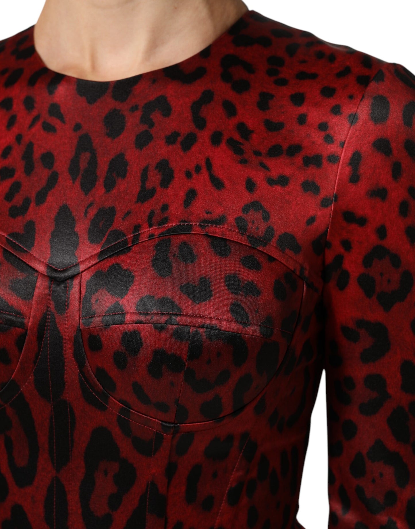 Red Leopard Sheath Long Sleeves Dress Dress Dolce & Gabbana