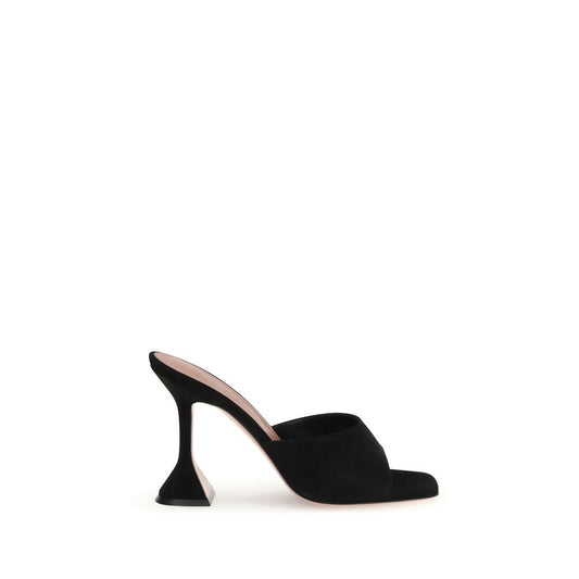 Black Calf Leather Bos Taurus Stiletto Heel Sandals Shoes Amina Muaddi