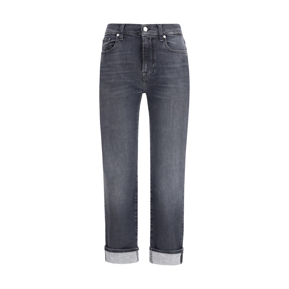 Black Cotton Relaxed Fit Jeans Pants 7FOR