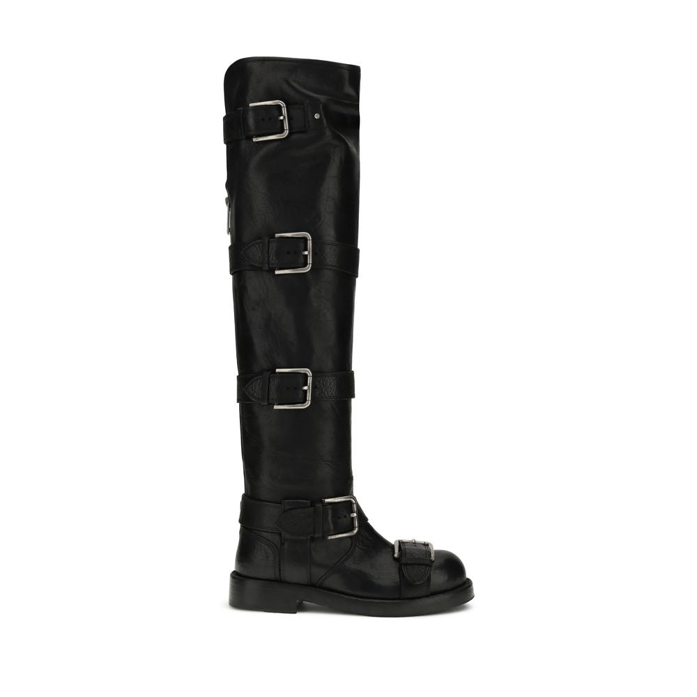 Black Calf Leather Bos Taurus Lace-Up Boots Shoes Dolce & Gabbana