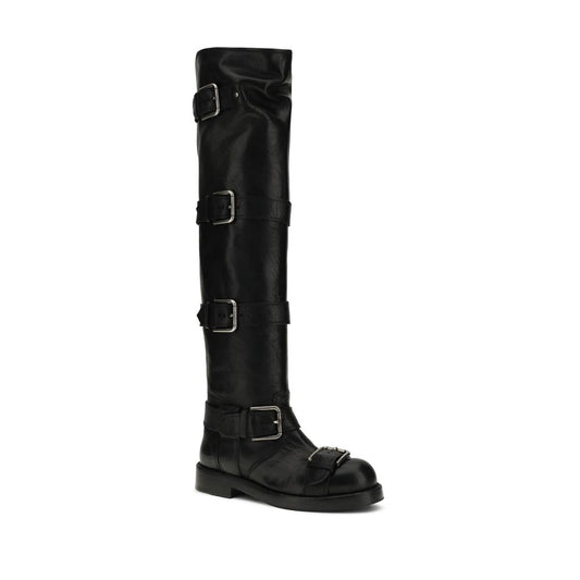 Black Calf Leather Bos Taurus Lace-Up Boots Shoes Dolce & Gabbana