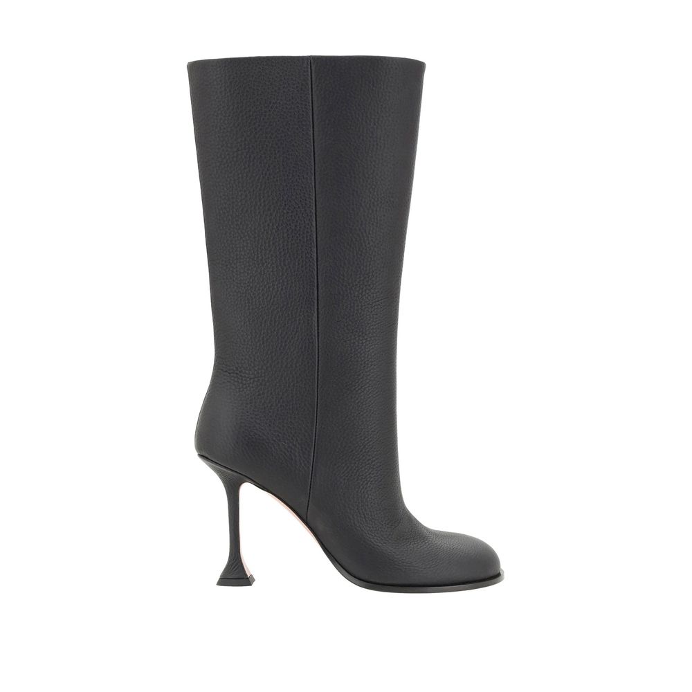 Black Calfskin High Heel Boots Shoes Amina Muaddi