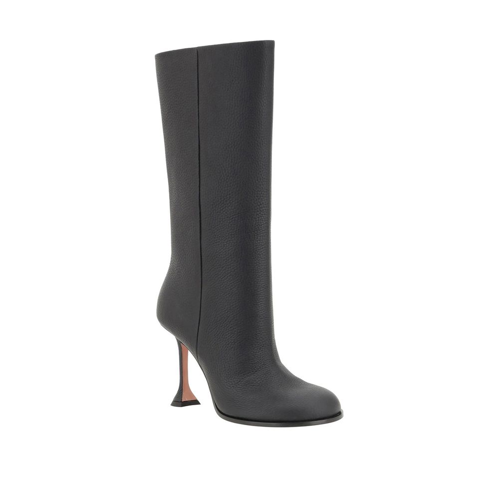 Black Calfskin High Heel Boots Shoes Amina Muaddi