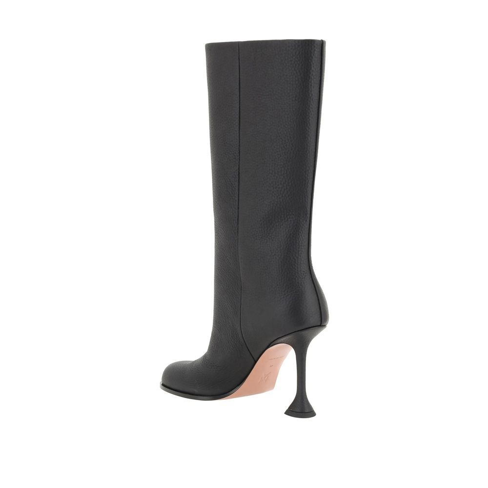 Black Calfskin High Heel Boots Shoes Amina Muaddi