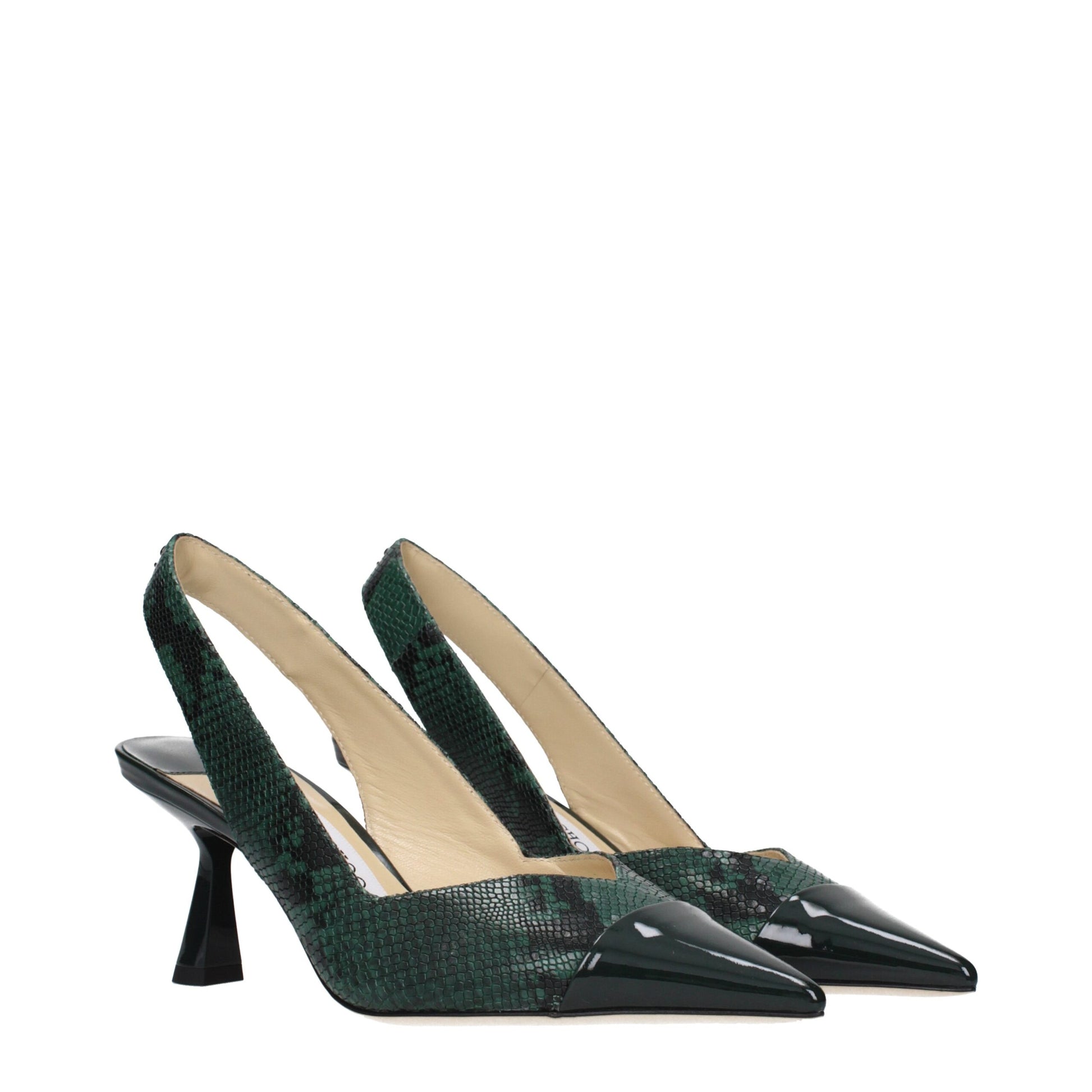 Green Leather High Heel Pumps Shoes Jimmy Choo
