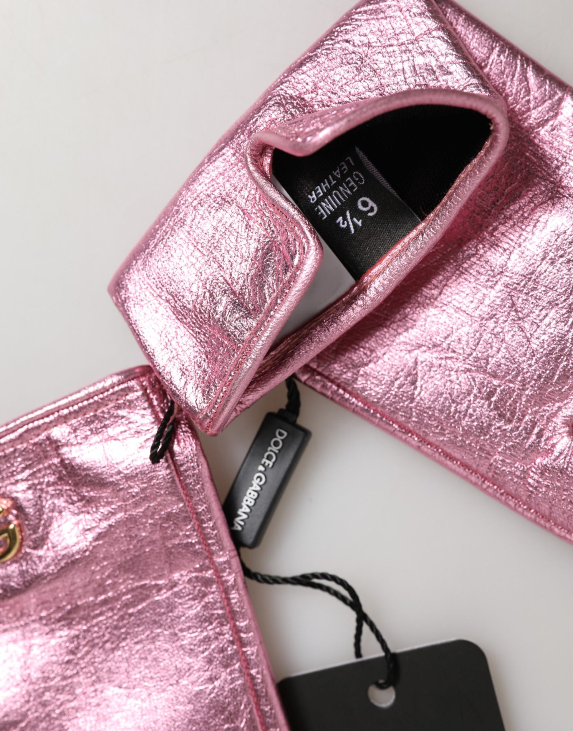 Pink Leather DG Logo Wrist Length Mitten Gloves Gloves Dolce & Gabbana