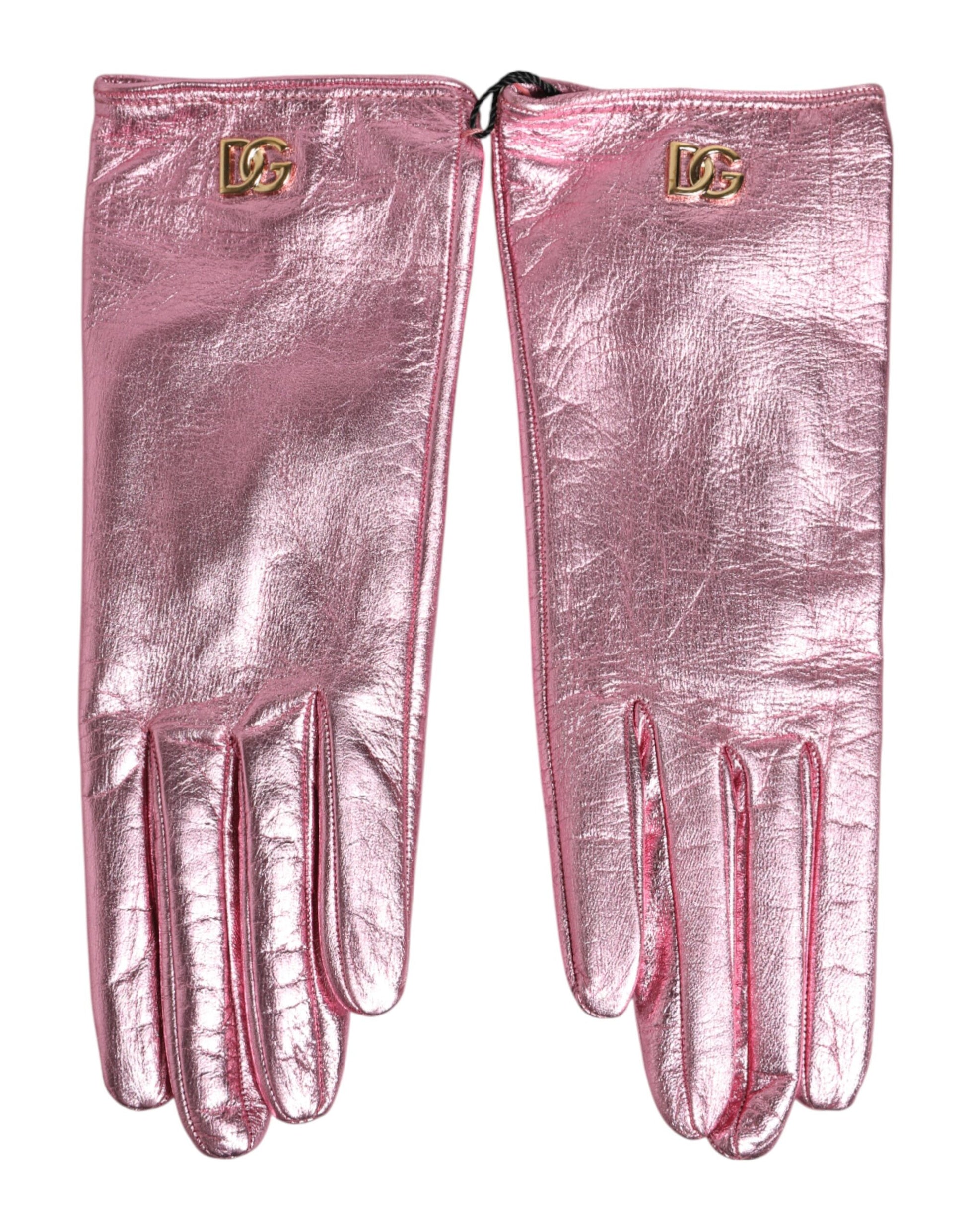 Pink Leather DG Logo Wrist Length Mitten Gloves Gloves Dolce & Gabbana